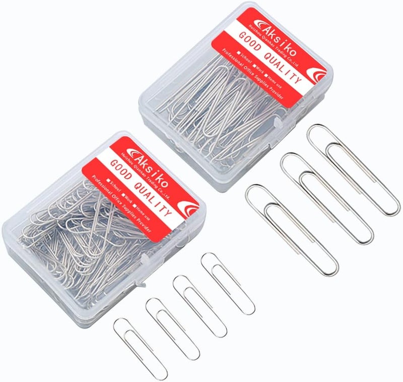 Aksiko 220pcs Silver Paper Clips, Medium and Jumbo Size (1.3 inch & 2 inch) Office Paperclips - with Storage Box in Each Size for Easy Storage - Image 1